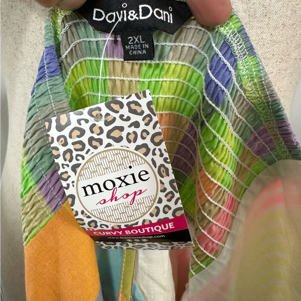 DAVI & DANI Colorful plaid mismatched Striped Maxi Dress smocked back zip up - Picture 2 of 14